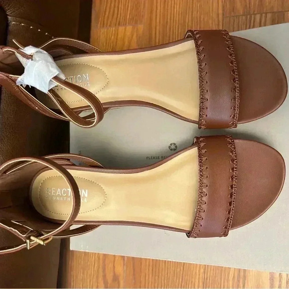 NIB Kenneth Cole Reaction Colton Espadrille Wedge Sandals Luggage Brown 9 - Picture 5 of 8